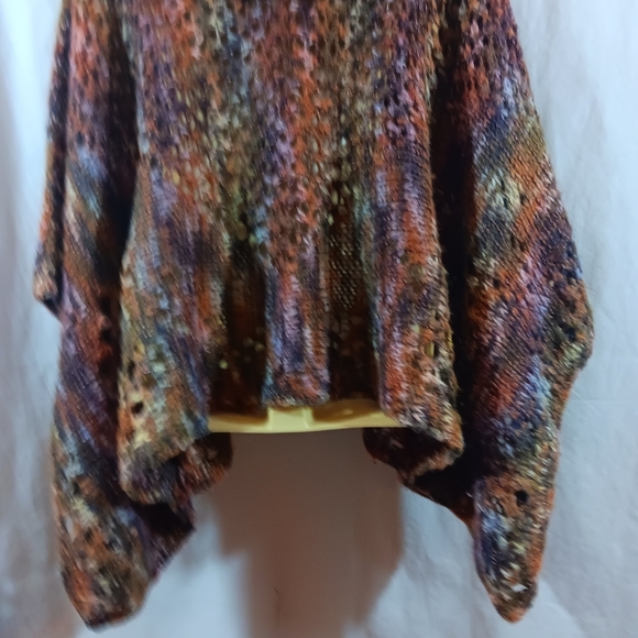 Express Womens Large Y2K Knit Hooded Poncho Open Weave Cable Earthy Metallic - Picture 9 of 15